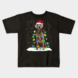 Weimaraner Christmas Santa Hat Xmas Tree Color Lights Kids T-Shirt